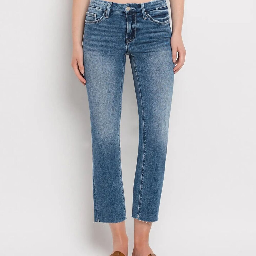 Vervet Mid Rise Slim Straight Crop Jeans 26 Raw Hem Stretch Denim BNWOT